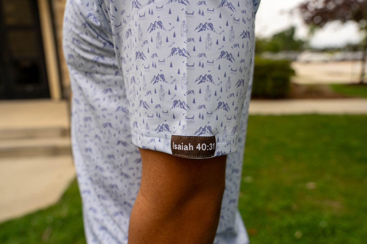 Dri-fit Frassati Catholic Polo Shirt with Isaiah 40:31 Patch