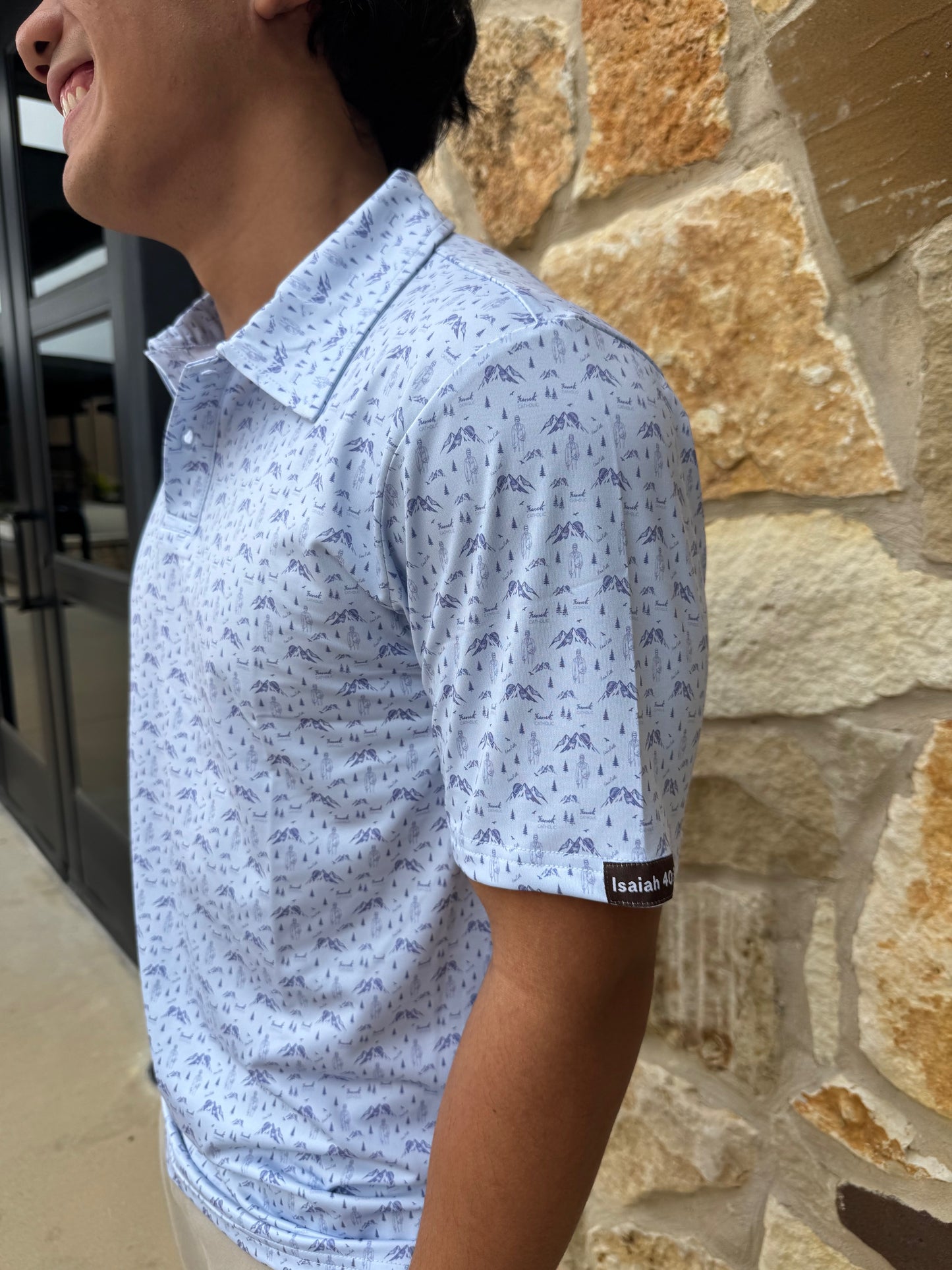 Dri-fit Frassati Catholic Polo Shirt with Isaiah 40:31 Patch